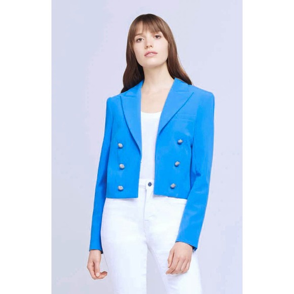 L'Agence Inez Crop Blazer Campanula Cobalt Blue Size 4 - Picture 1 of 16